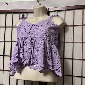 J.CREW LAVENDER TIE‎ SHOULDER EYELET CAMI TOP SIZE 4